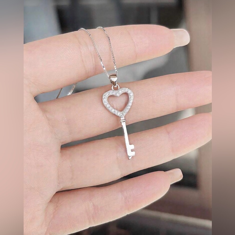 Silver Tone Heart Key Pendant Necklace - Picture 2 of 4